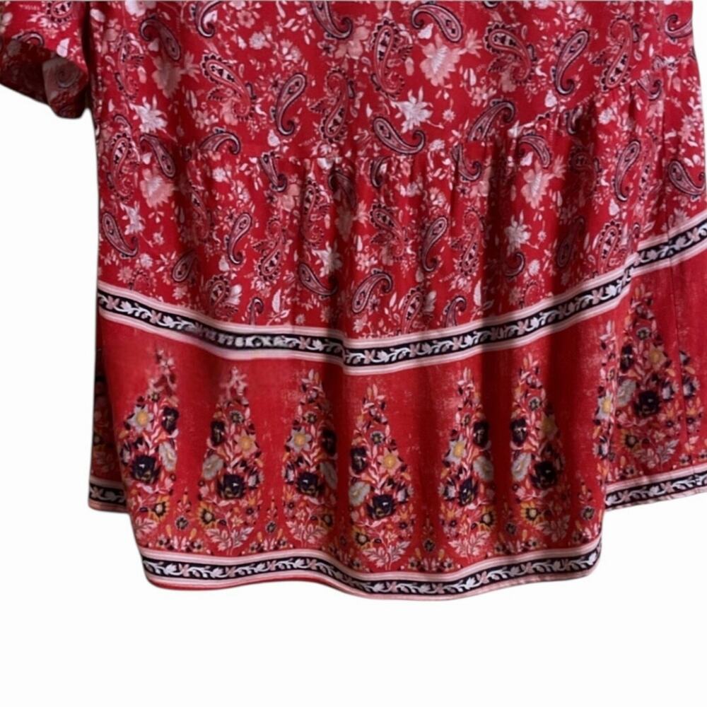KNOX ROSE Blouse Women's Size S Red Multi-Floral Paisley Print Relaxed Fit Boho - Picture 7 of 9